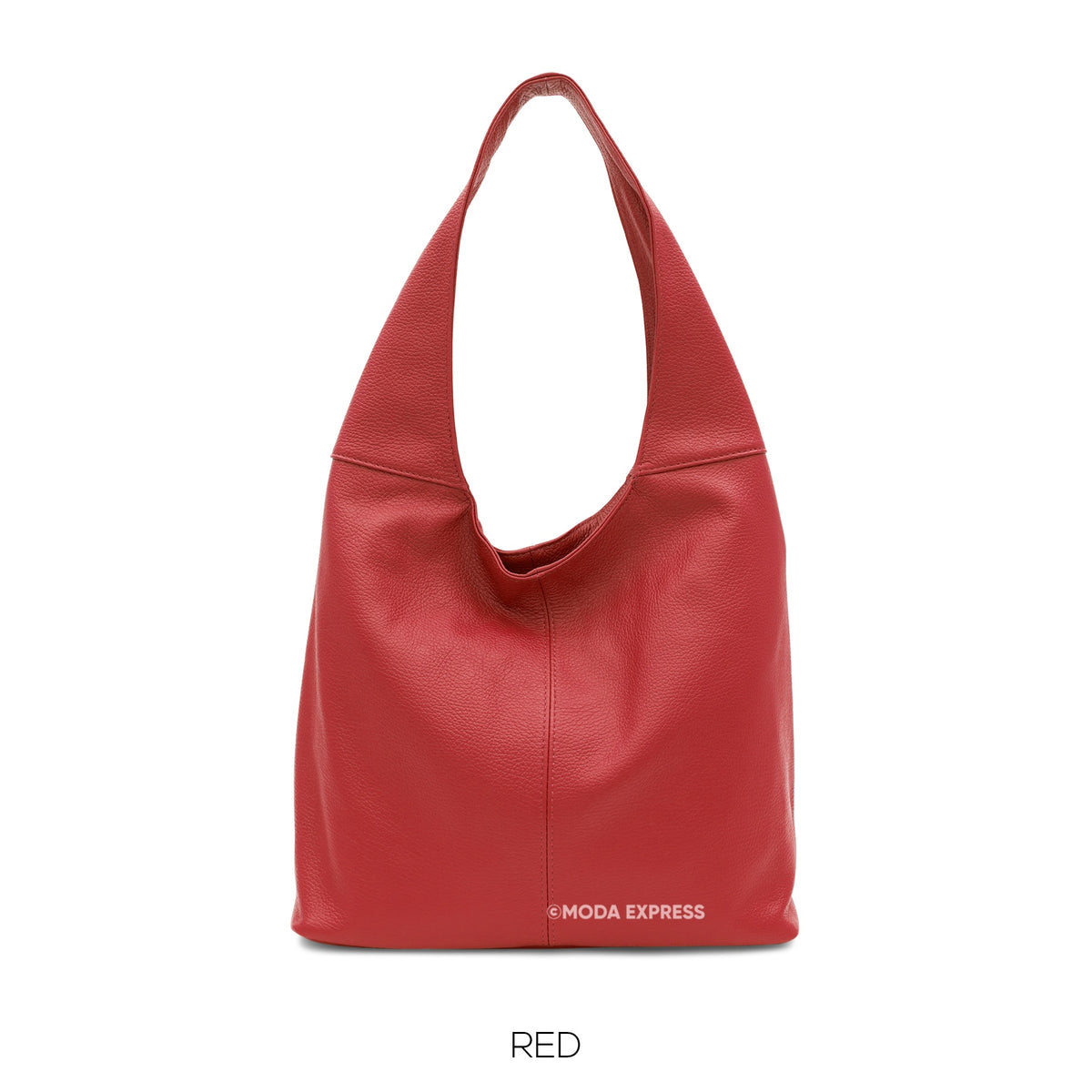 Shoulder Bag: Italian Leather Hobo Slouchy - Red - Moda Bags