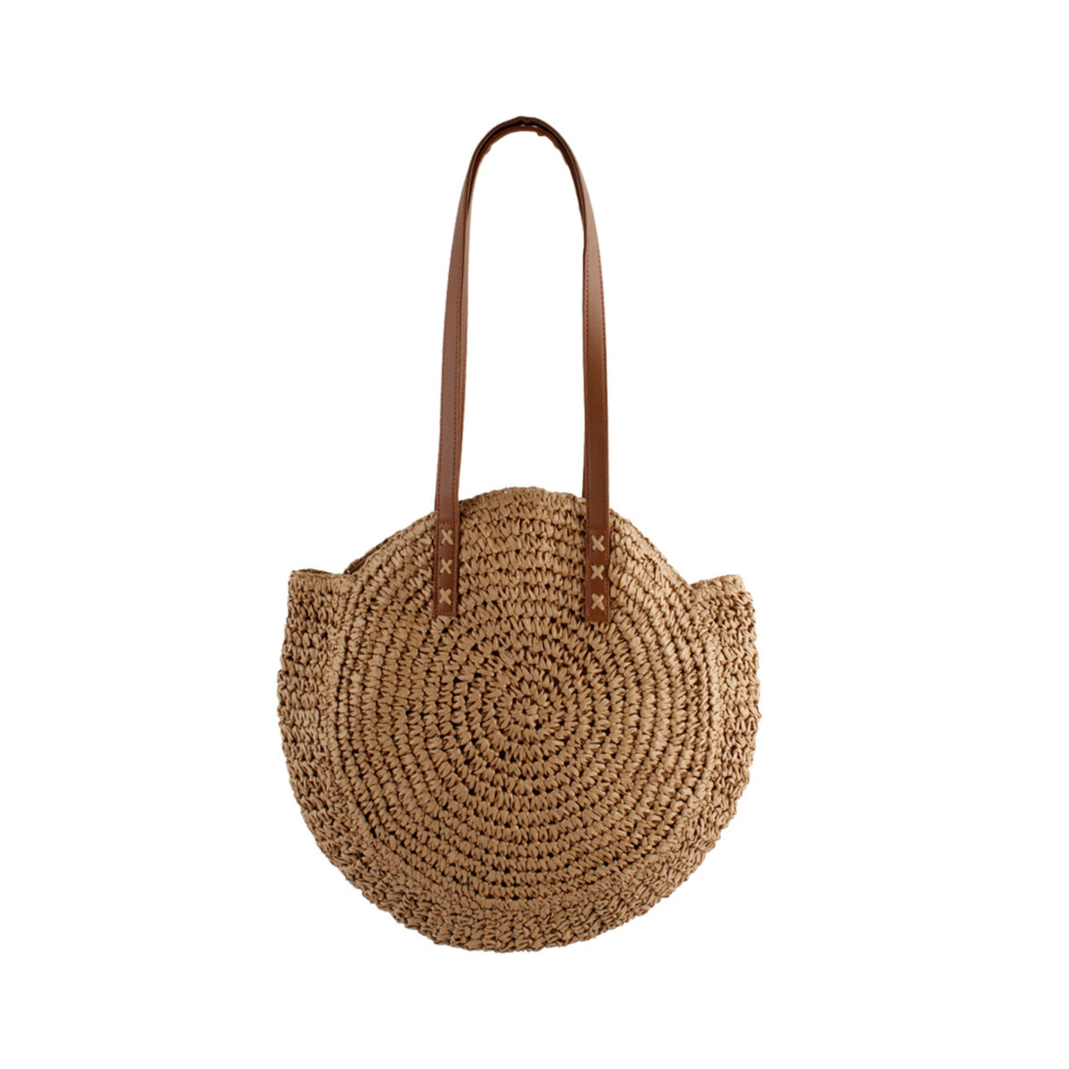 Straw bag: Large Circle Medium Strap - Camel - Moda Bags