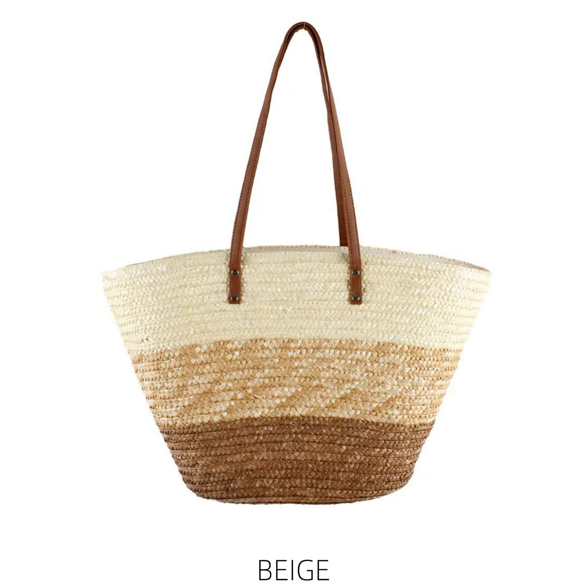 Shoulder Bag: Large Tote Stripe Straw Bag - Beige - Moda Bags