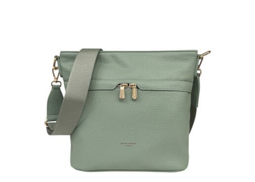 Crossbody Bag: Leather Zip Top Front & Back Pockets  - Various Colours - David Jones