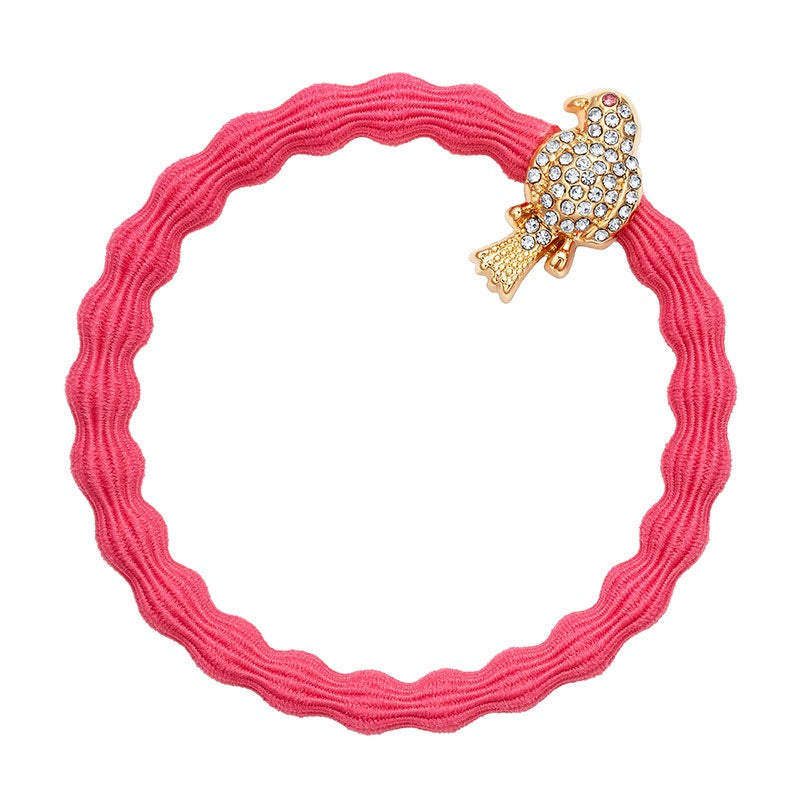 Hairband Bracelet: Stretch Bubble Elastic Gold Diamante Bird  - Neon Peach  - By Eloise