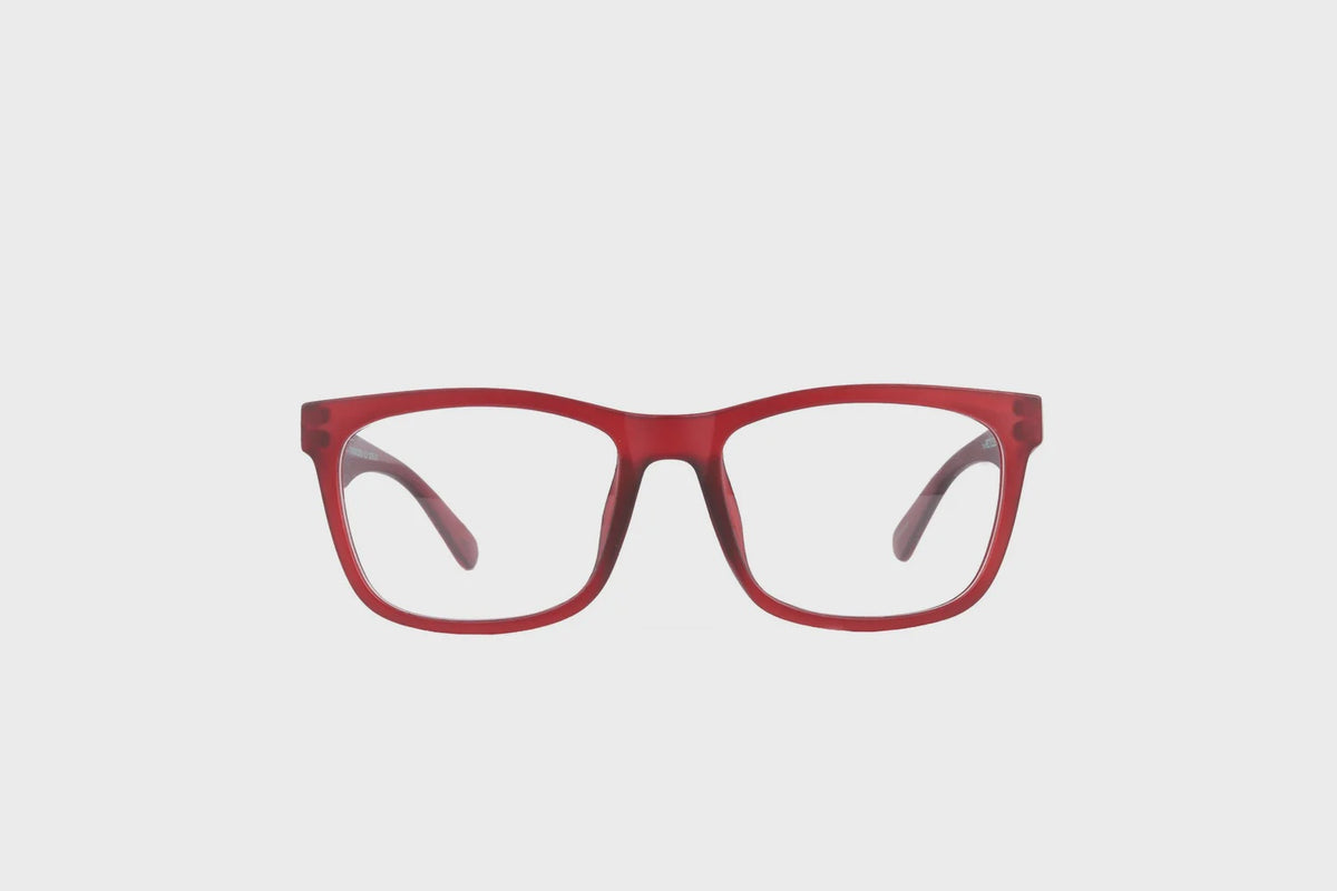 Reading Glasses: Recycled Frame OXFORD Matt Crimson - Various Lenses - The Recycled Readers Company