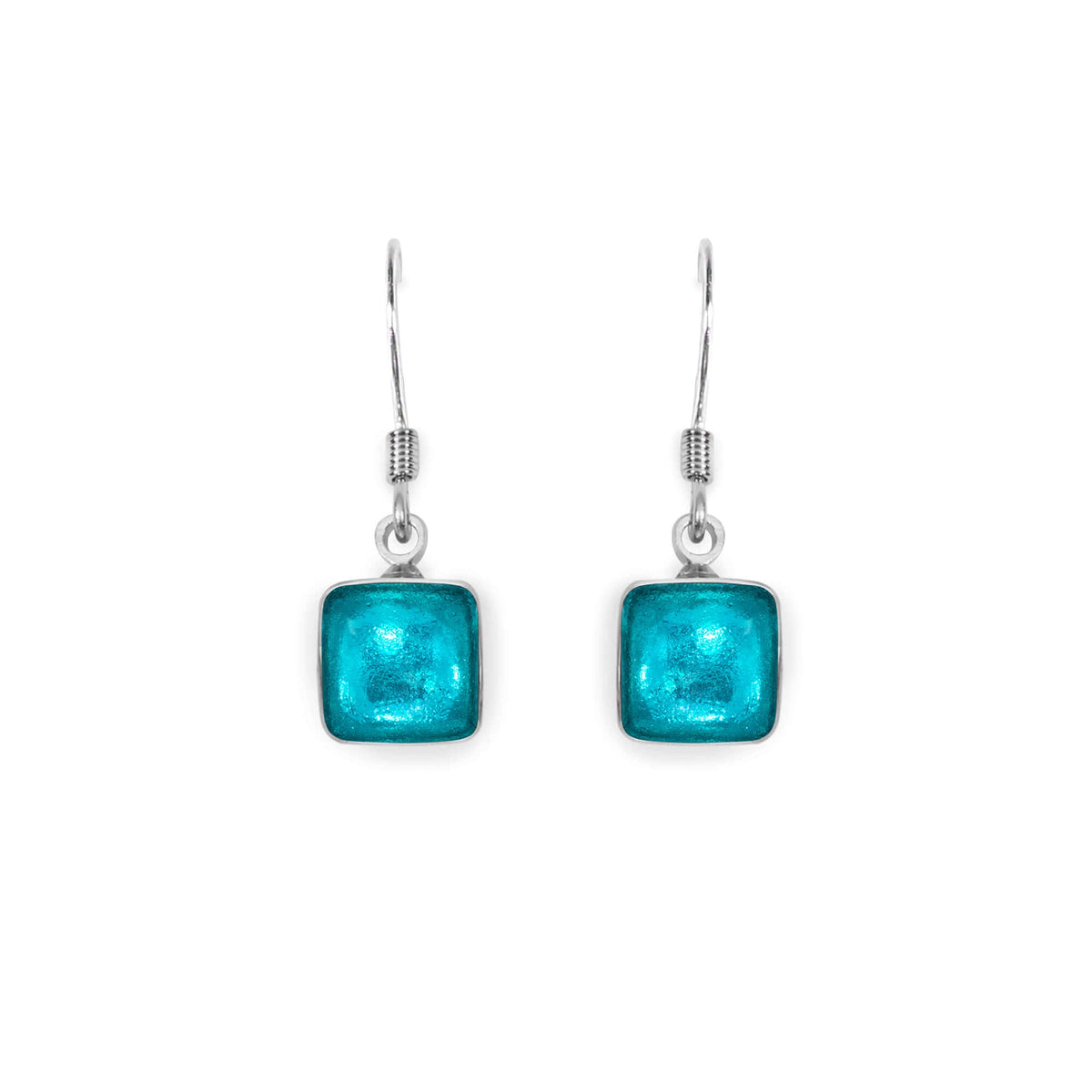 Earrings: Drop Hook Resin Shiny Small Squares  - Neptune - Watch This Space