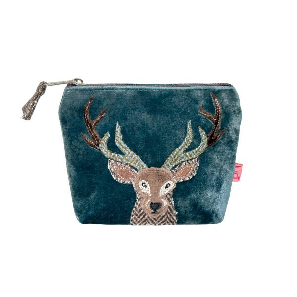 Purse:  Mini Velvet Embroidered Stag - Teal - Lua