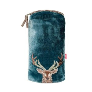 Glasses Case: Velvet Embroidered Stag  - Teal - Lua