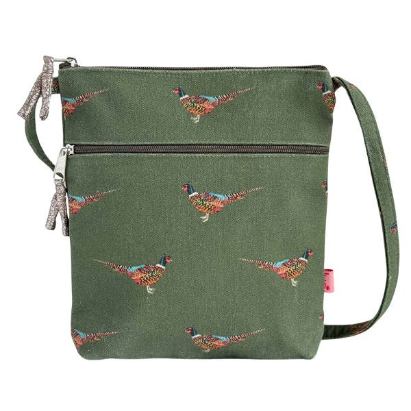 CrossBody Bag: Cotton Pheasant  Zip Pocket - Olive  Green - Lua