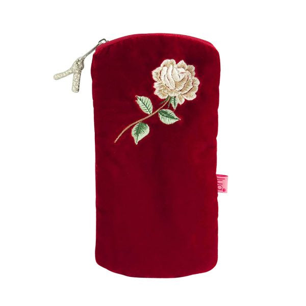 Glasses Case: Velvet Embroidered Rose - Red  - Lua
