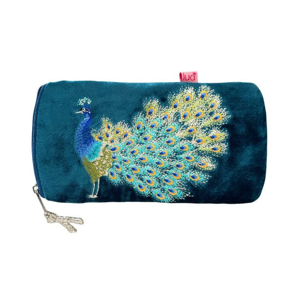 Glasses Case: Velvet Embroidered Peacock - Teal - Lua