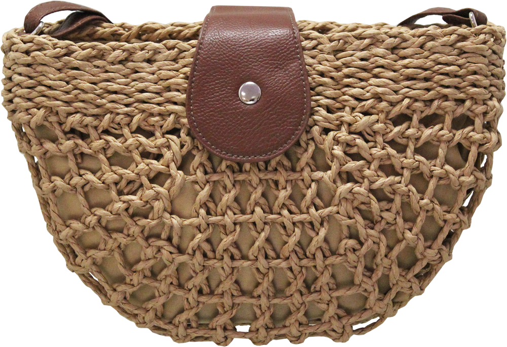 Cross Body Bag: Straw Crochet Semi Circle PUFFIN - Natural