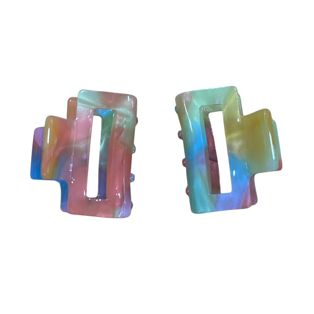 Hair Claw: Pack 2 Small Rectangle  - Coral Blue - Red Cuckoo