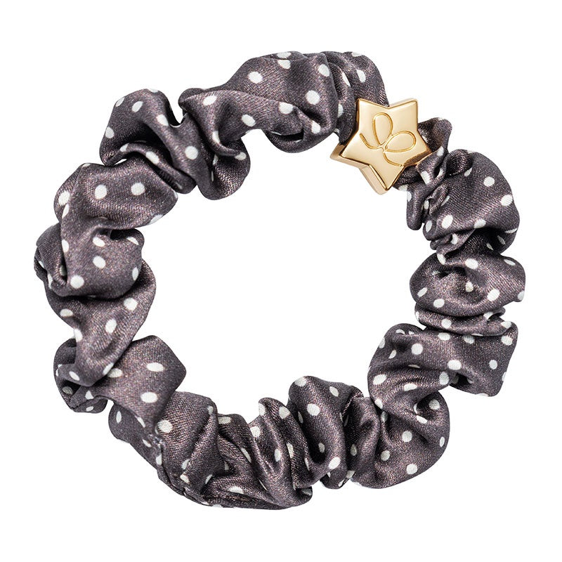 Hairband Bracelet: Silk Scrunchie Gold Star - Polka Dot Mocha- By Eloise