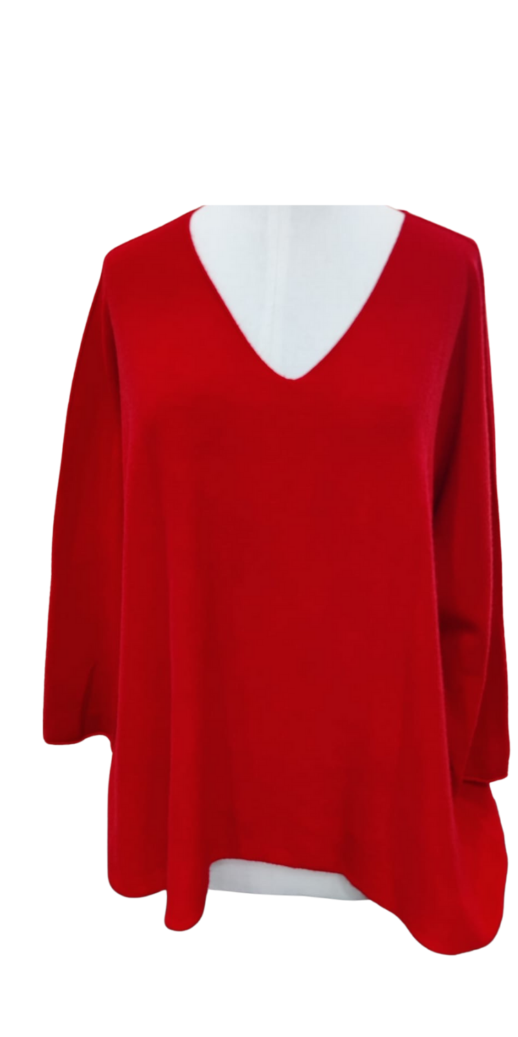 Top: Fine Knit V Neck Long Sleeve - One Size Italian
