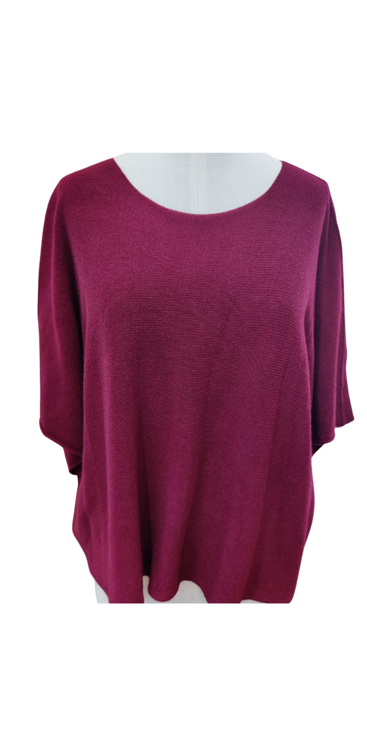 Top: Fine Knit Round Neck Short Sleeves - One Size Italian Clothing