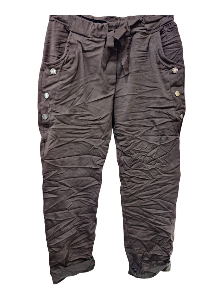 Trousers: Slim Leg Magic Elasticated Waste w Button Detail - One Size