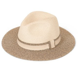 Sun Hat: Straw Fedora Hat With Detailed  Band - Natural - Antique Rose