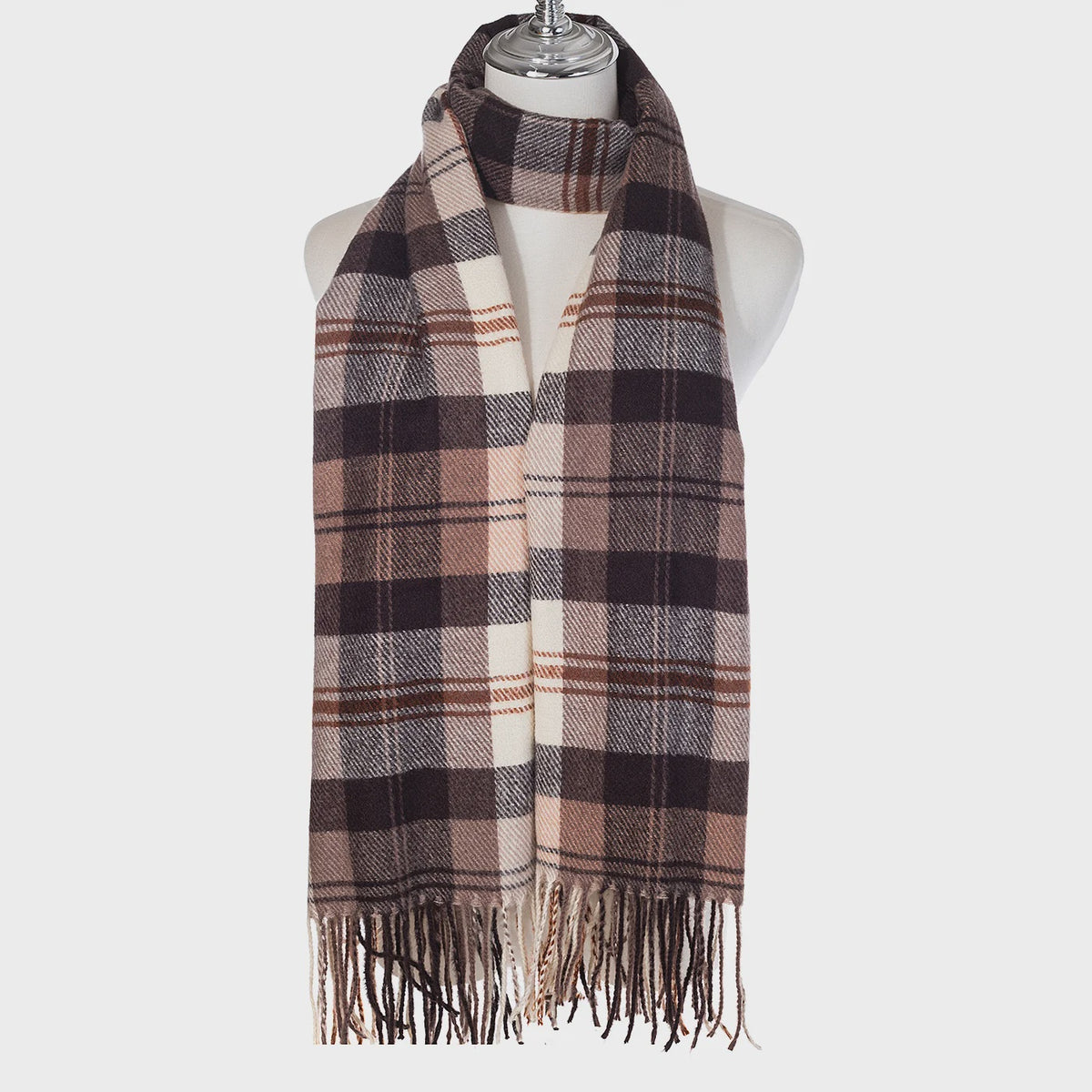 Scarf: Fine Knit Soft Tartan Design- Brown - Park Lane