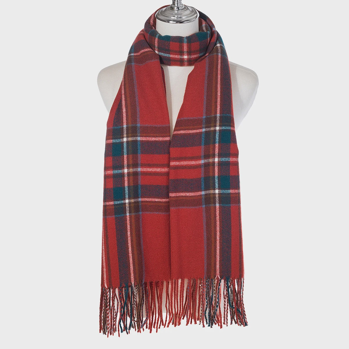 Scarf: Fine Knit Soft Tartan Design- Red - Park Lane