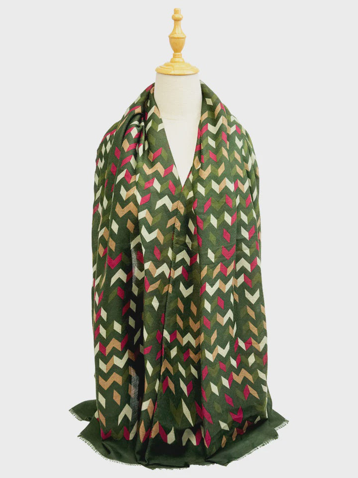 Scarf: Lightweight  Abstract Geometric Cotton Mix - Assorted Colours - Antique Rose
