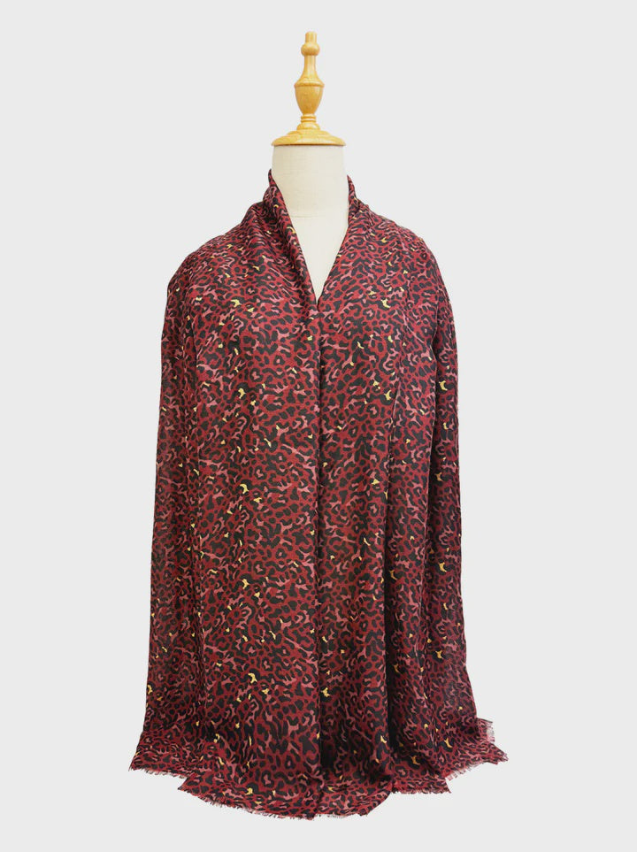 Scarf: Lightweight Metallic Leopard Cotton Mix - Assorted Colours - Antique Rose
