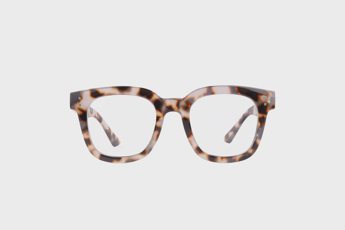 Reading Glasses: Recycled Frame SLOANE Snow Leopard - Various Lenses - The Recycled Readers Company