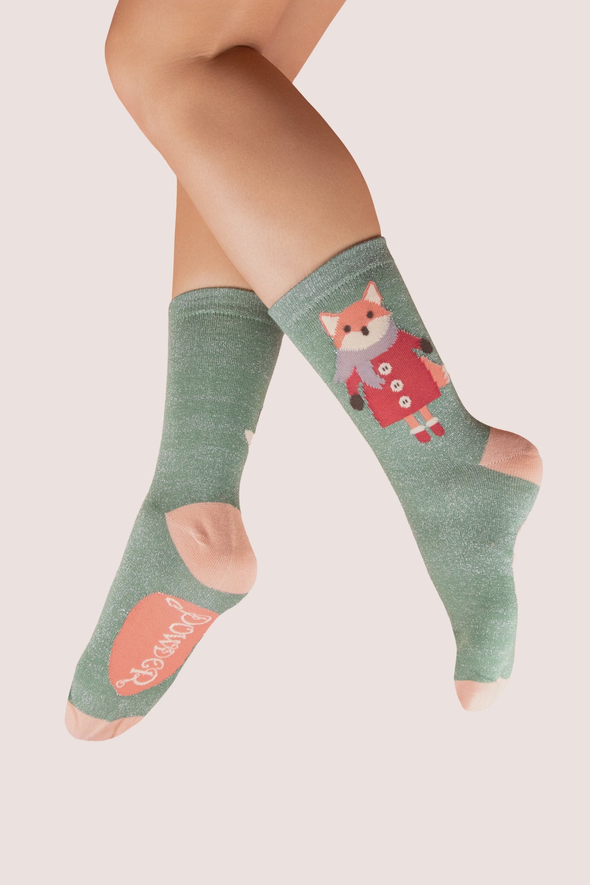 Socks: Ankle Bamboo Glitter Cosy Fox - Green-  FASHION - Powder Designs Ltd