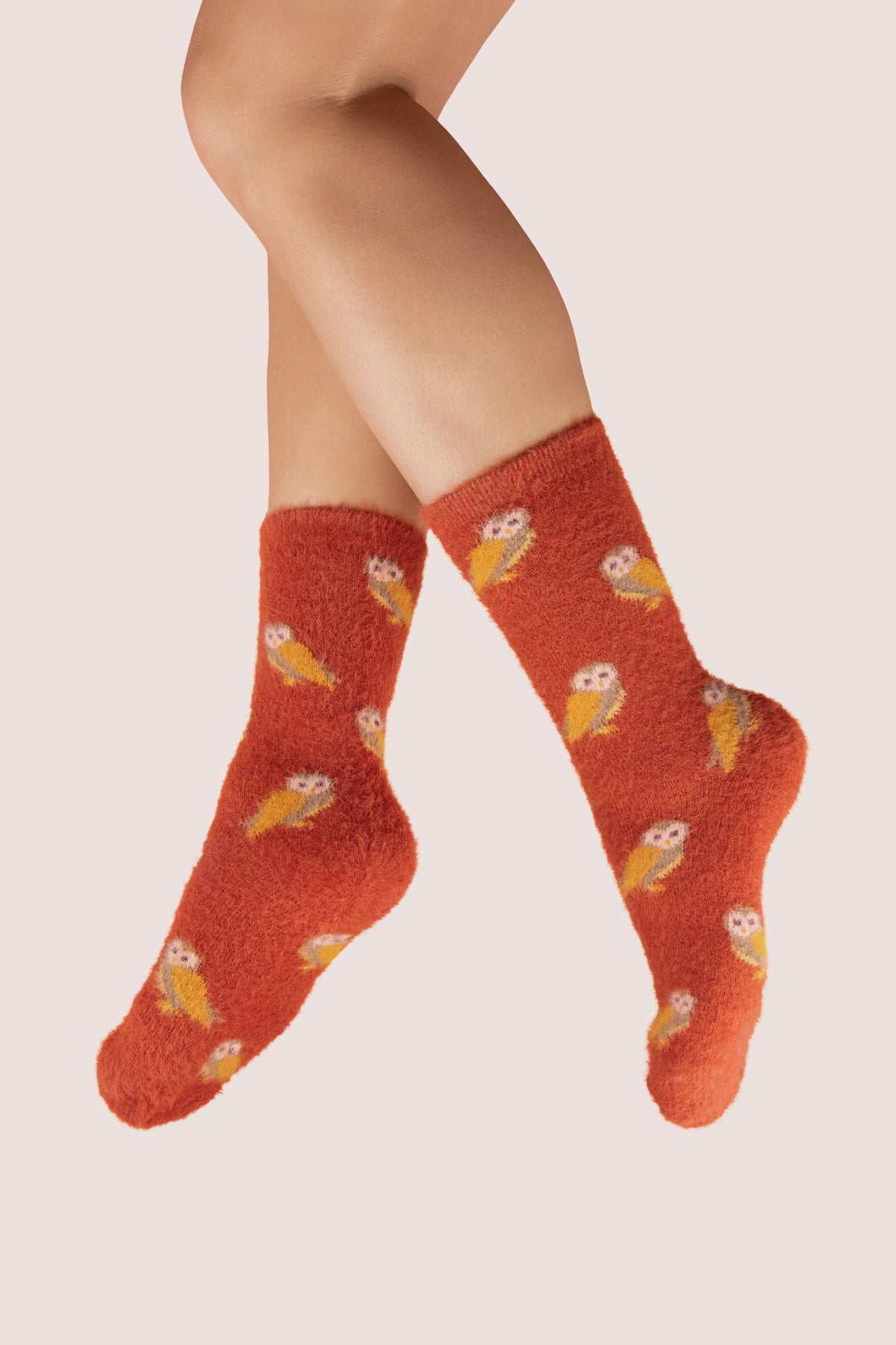 Socks: Ankle Bamboo Fuzzy Mini Owls - Red - FASHION - Powder Designs Ltd
