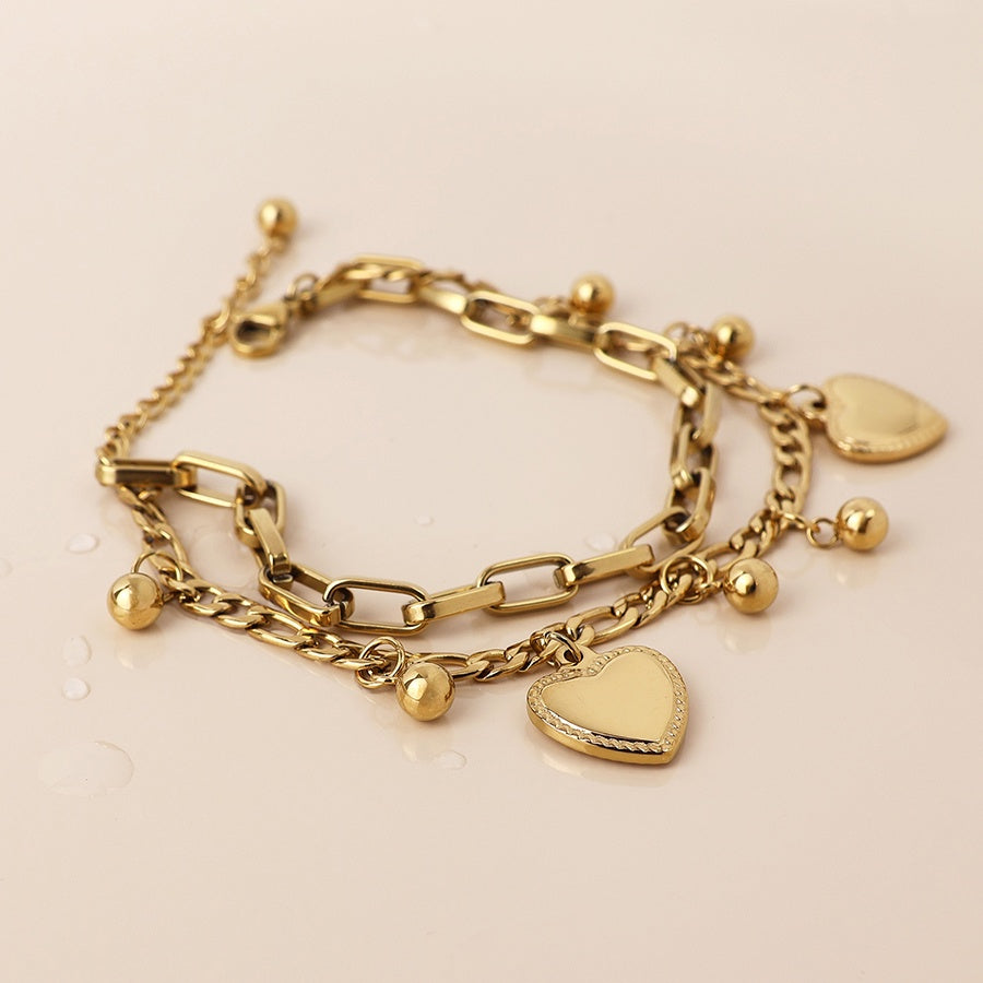 Bracelet: Waterproof Mixed Chain With Charms  - Gold  Plated- POM