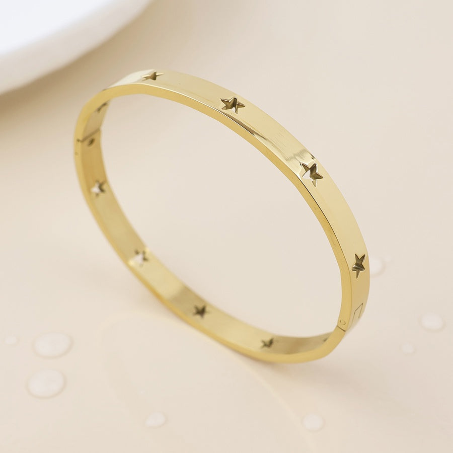Bangle: Waterproof Stainless Steel Cut Out Star Shape -  Gold Plated  - POM