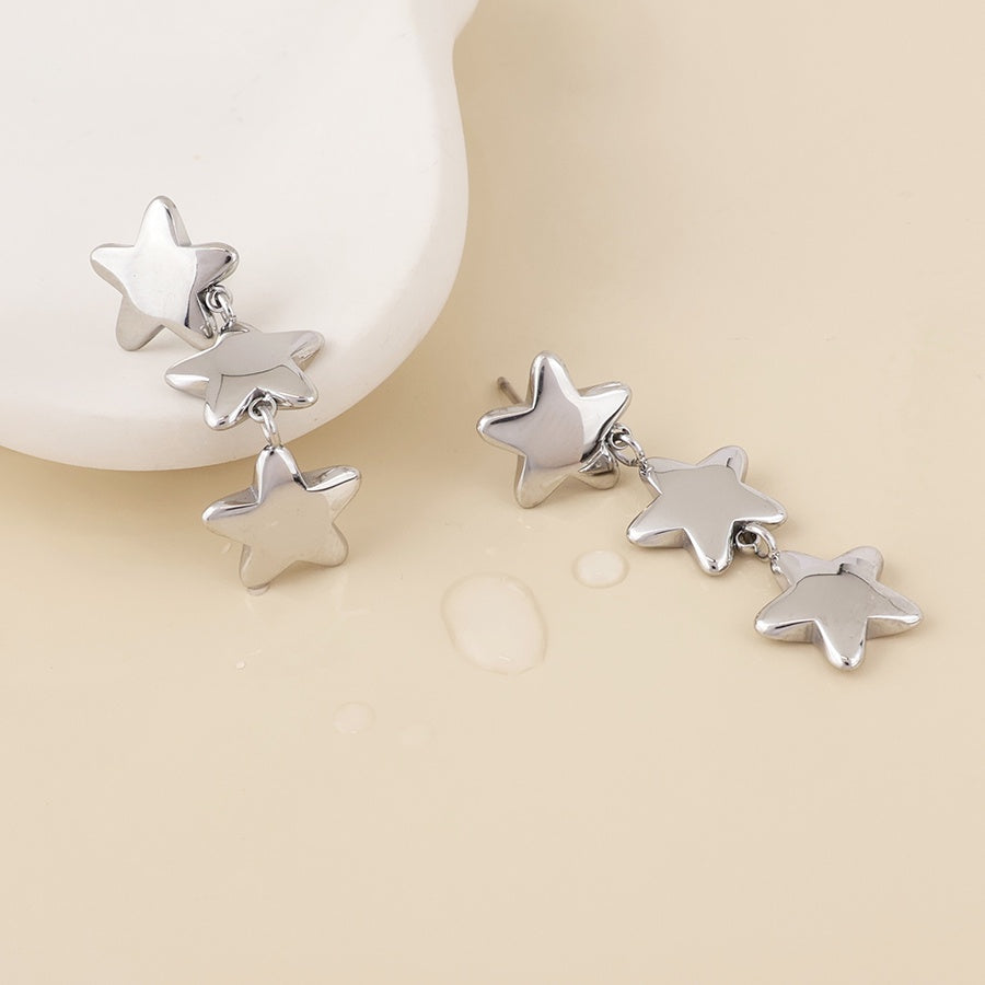 Earrings: Waterproof Stud Drop Stars - Platinum Plated - POM