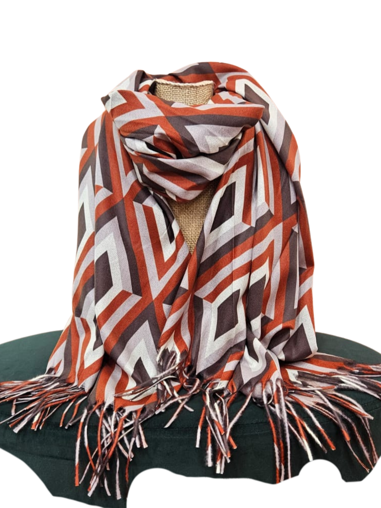 Scarf: Lightweight Abstract Diamond Cotton Mix - Assorted Colours - Antique Rose