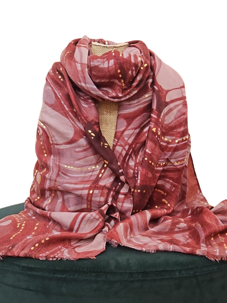 Scarf: Lightweight Metallic Abstract Circles Cotton Mix - Assorted Colours - Antique Rose