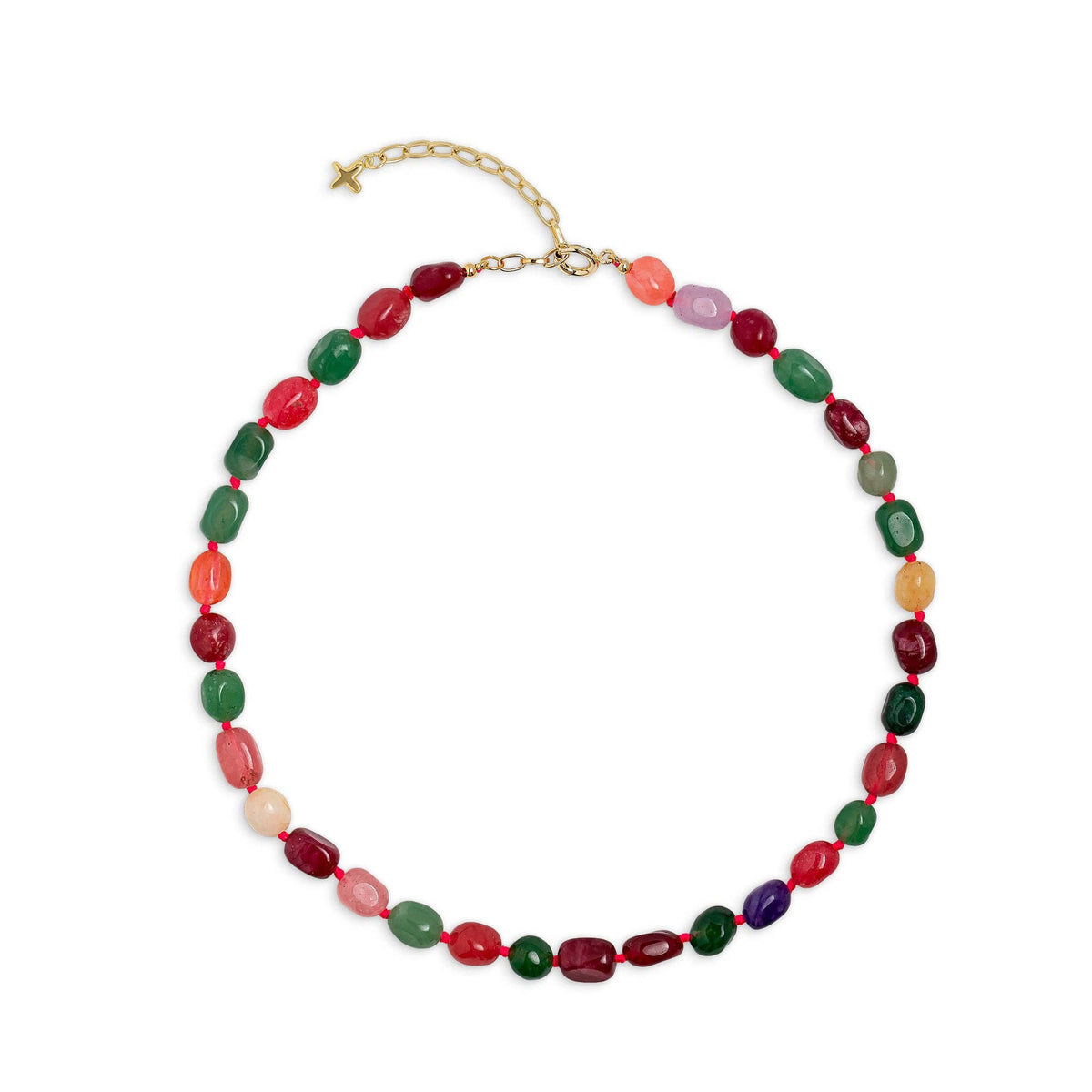 Necklace: Short  Mixed Jade Stone Chunky Beaded - Multicoloured - XuXa
