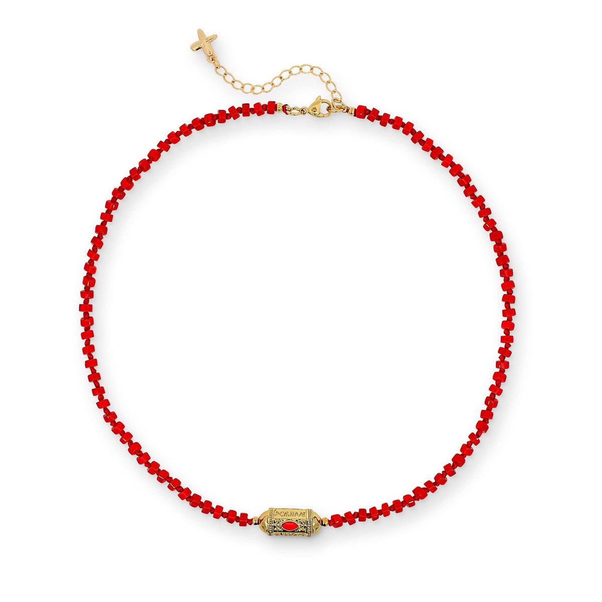 Necklace:  Short Glass Beaded Charm - Red - XuXa