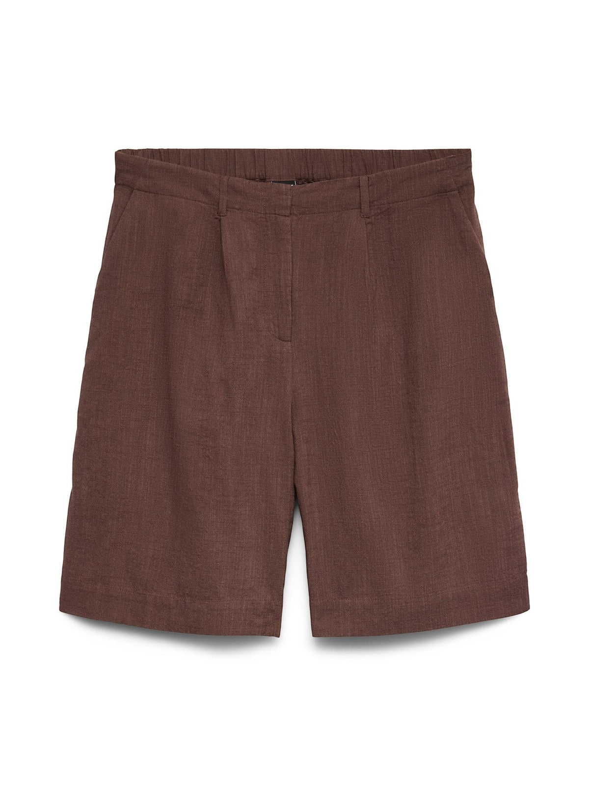 Antique Rose Boutique Vero Moda CAIA tailored Bermuda shorts in deep brown linen blend with pleat detailing.