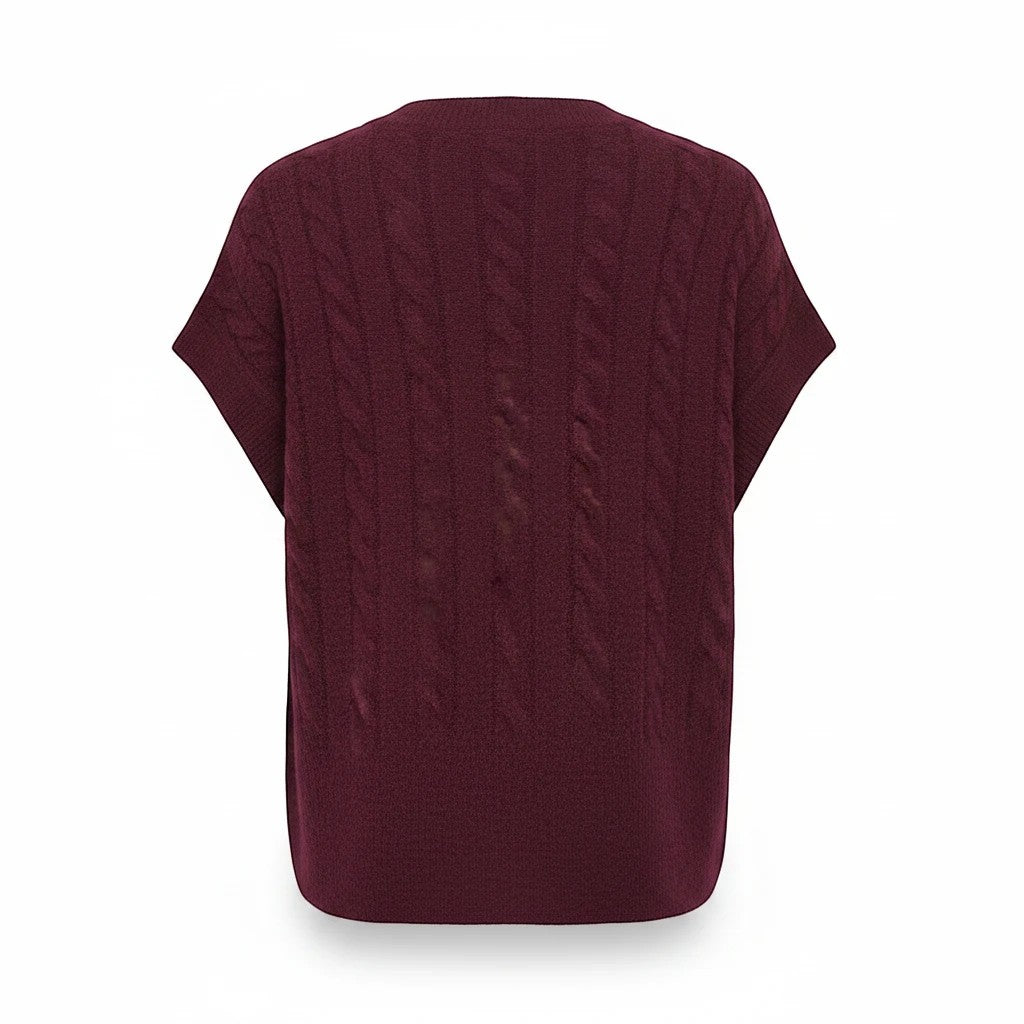 Antique Rose Boutique fig wine red cable knit sleeveless vest with a regular fit and soft textured finish