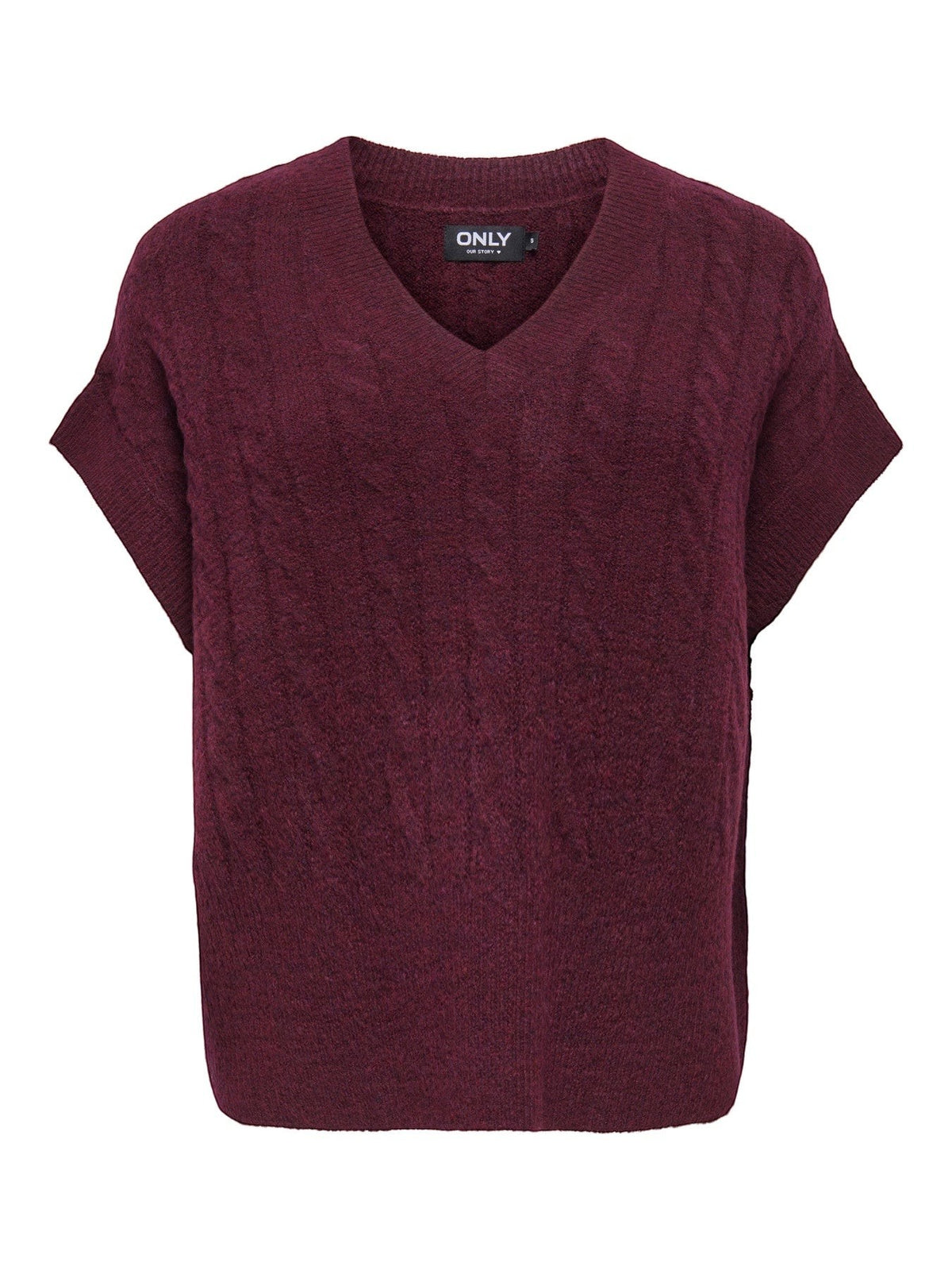 Antique Rose Boutique ONLY cable knit sleeveless vest in fig wine red with a V-neck and regular fit