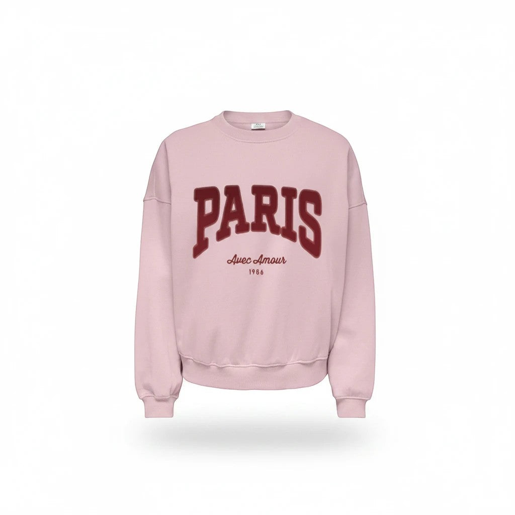 Antique Rose Boutique chalk pink long sleeve sweatshirt with Paris embroidery in a regular fit round neck style