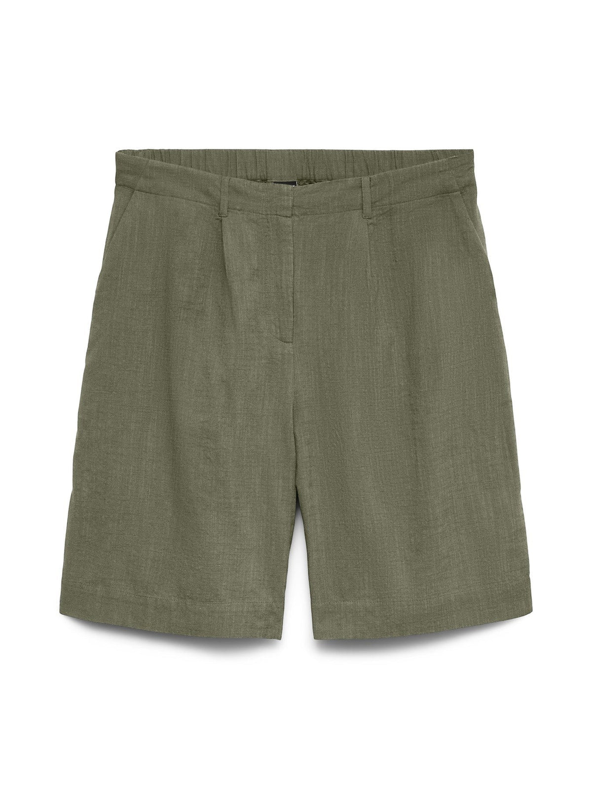 Antique Rose Boutique Vero Moda Bermuda shorts in deep lichen green cotton and linen blend with side pockets.
