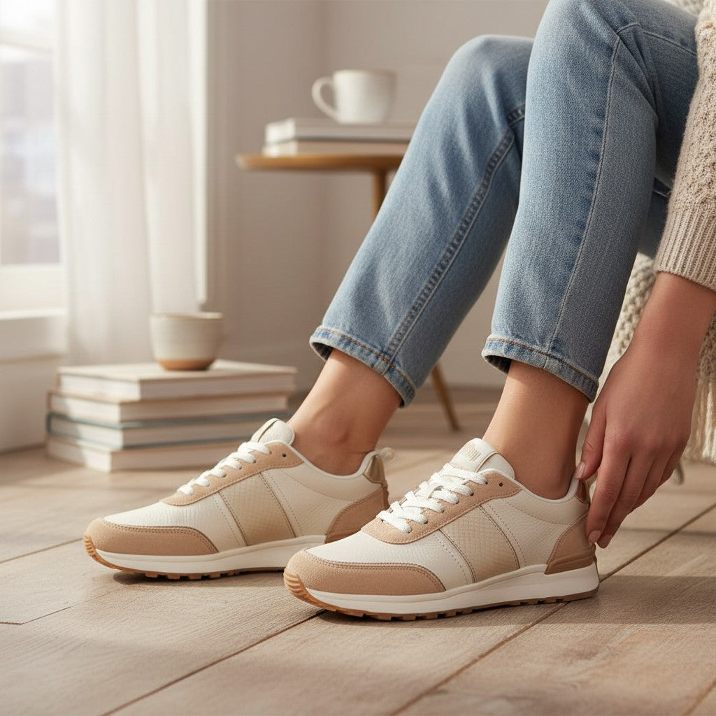 Antique Rose Boutique Fitflops F-MODE trainers in beige and white suede and leather with lace-up closure