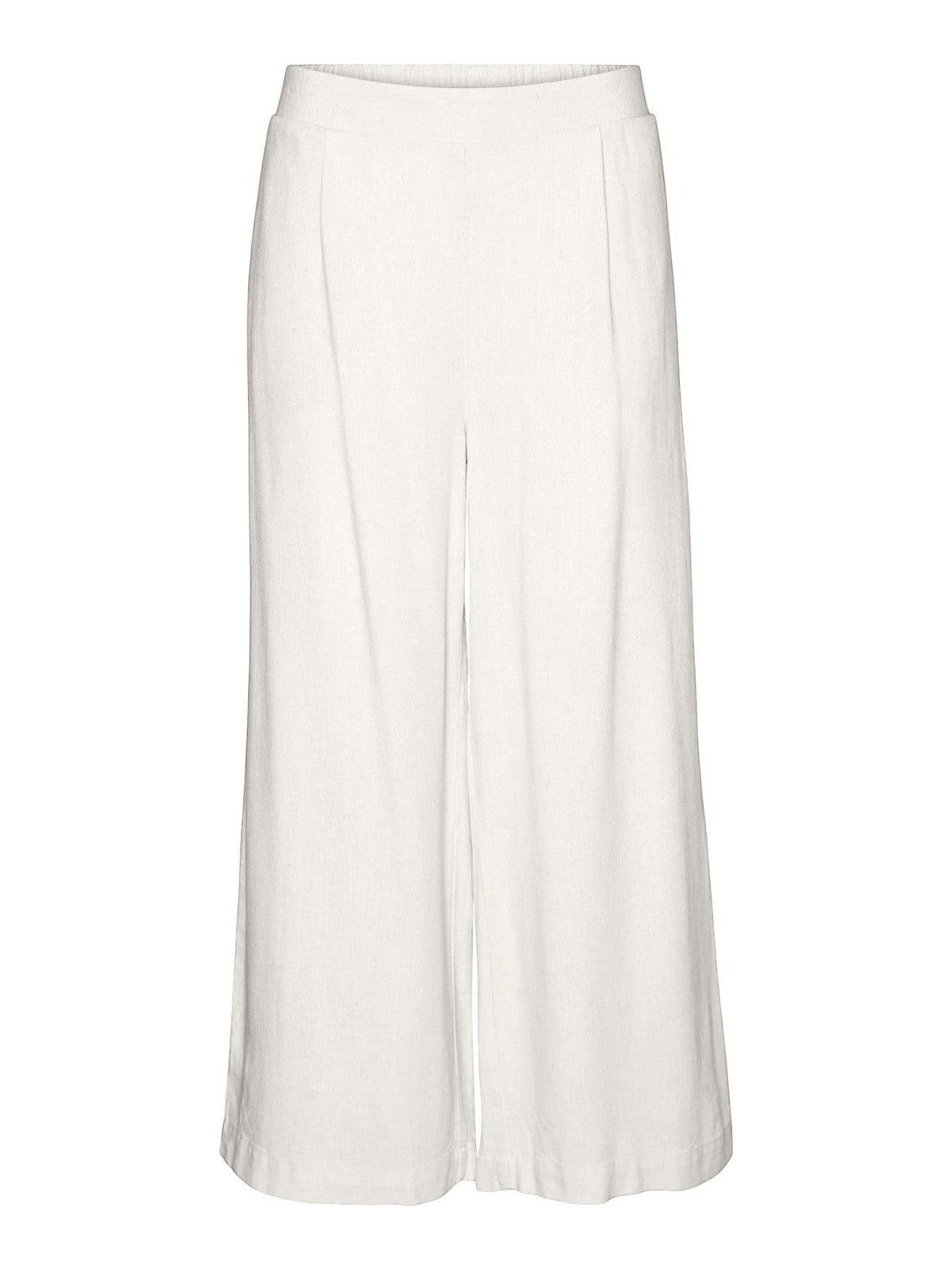 Antique Rose Boutique white linen mix culotte trousers with a high elasticated waist and wide leg fit.