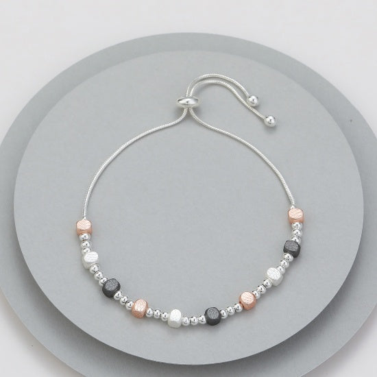 Bracelet: Lariat Large Spaced Cube Small Bead - Rose Gold & Silver