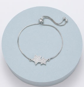 Bracelet: Lariat Double Diamante Star Bracelet - Silver - Gracee Jewellery