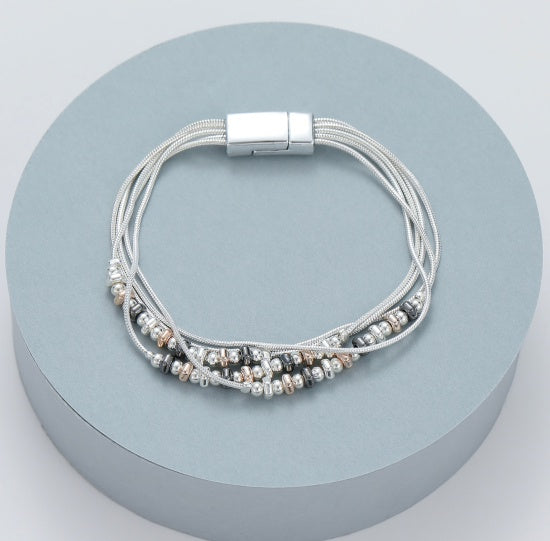 Bracelet: Multiple Strand Beaded Magnetic - Silver - Gracee Jewellery