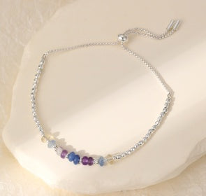 Bracelet: Lariat Bracelet Purple Blue Beads - Silver Gracee Jewellery