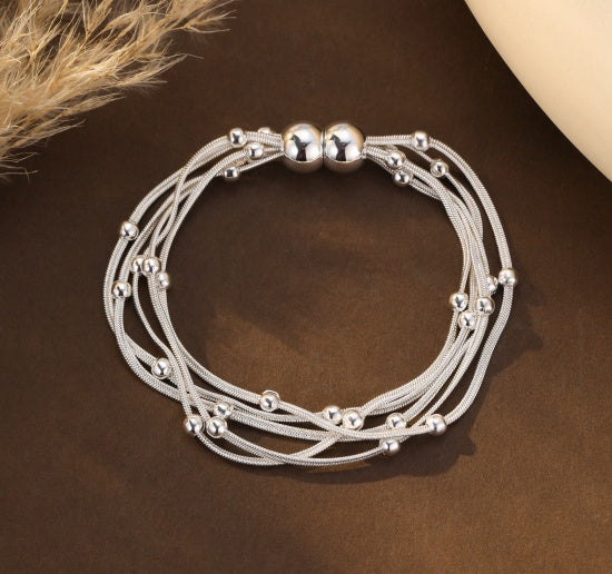 Bracelet: Magnetic Strands & Beads - Silver - Gracee Jewellery