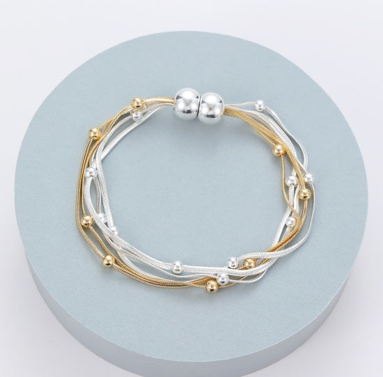 Bracelet: Magnetic Strands & Beads - Silver and Gold - Gracee Jewellery
