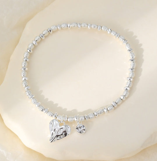 Bracelet: Stretch Star & Diamond Charms - Silver - Gracee