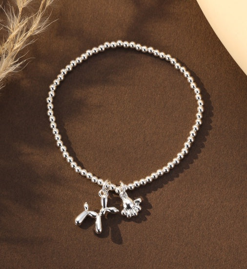 Bracelet: Stretch Dog Charms - Silver - Gracee