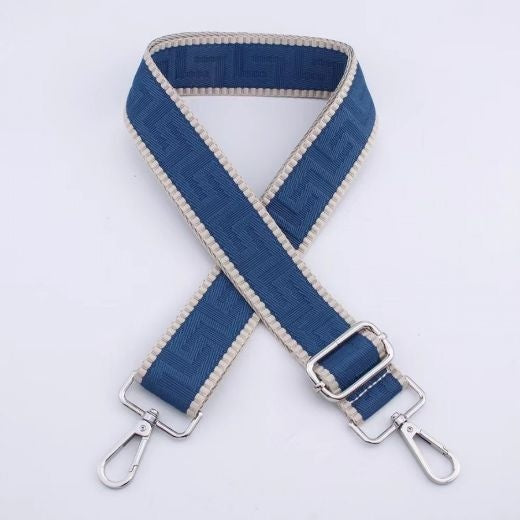 Strap: Bag Maze Thin Raised Pattern Silver Buckle - Blue & Beige