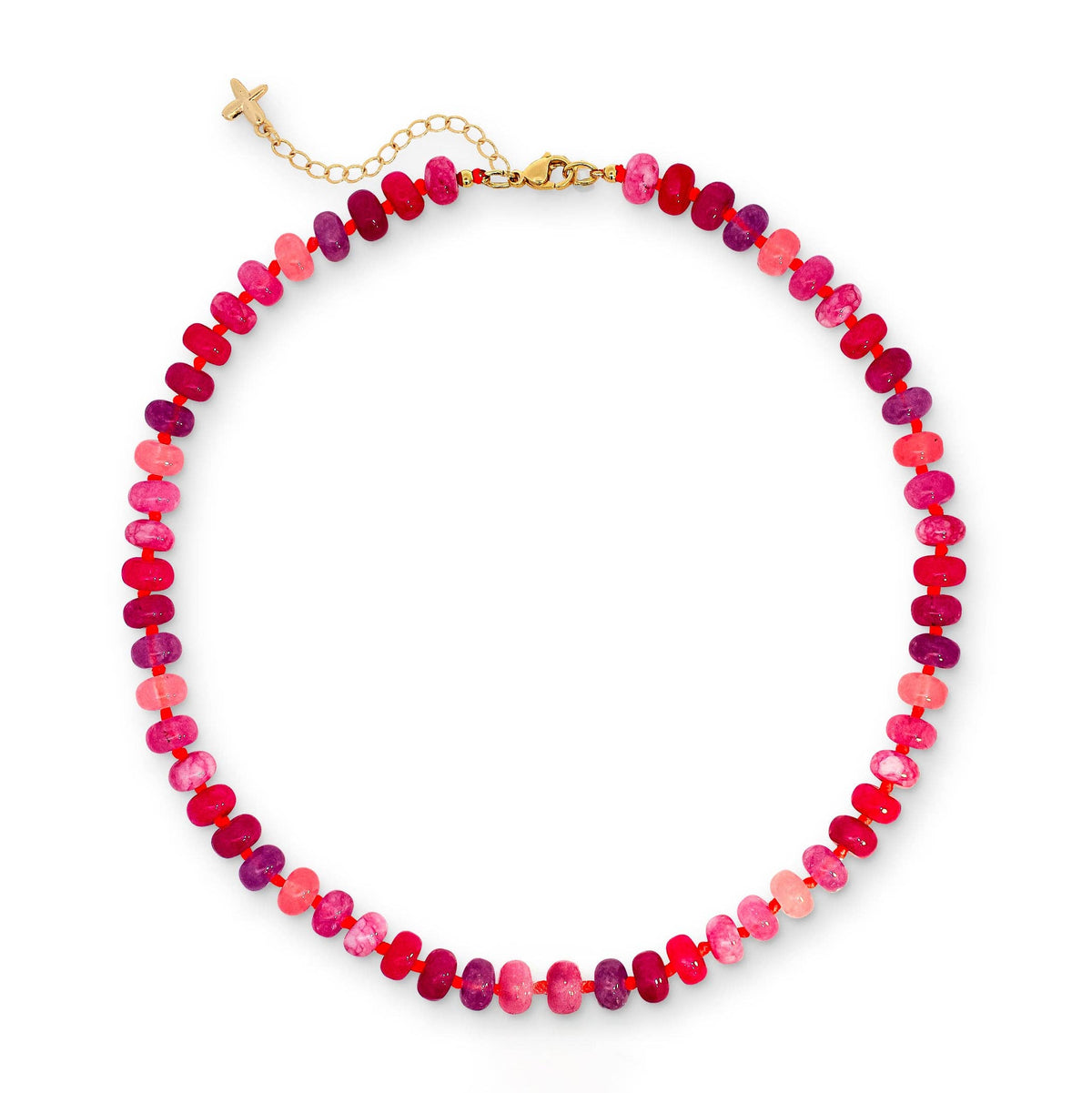 Necklace: Short  Mixed Jade Stone Natural Beaded -Pink- XuXa